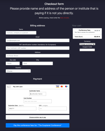 Checkout page for participants