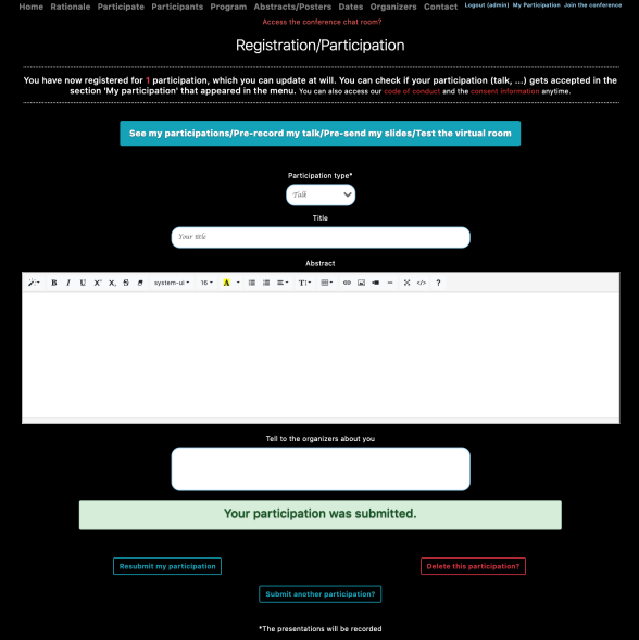 Subscription form for participants